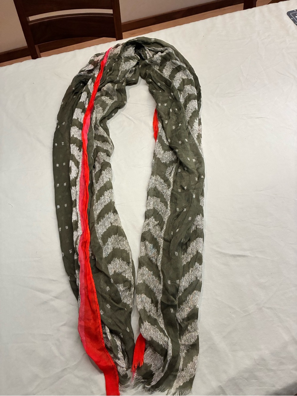 GAP Olive Green Scarf with Red Trim